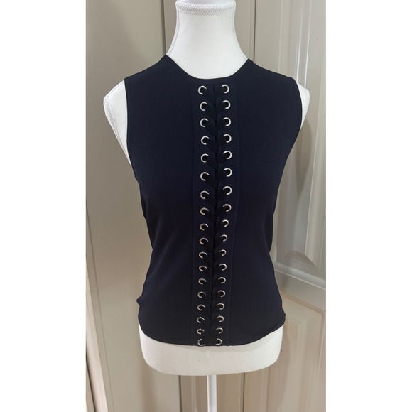 Autumn Cashmere Top Medium Black Sleeveless Lace Up Detail Imported Italian Yarn - Picture 1 of 8